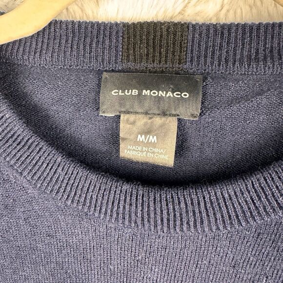Club Monaco Sweater Mens Medium Navy Blue Wool Crew Neck Preppy Career Office - Picture 7 of 10